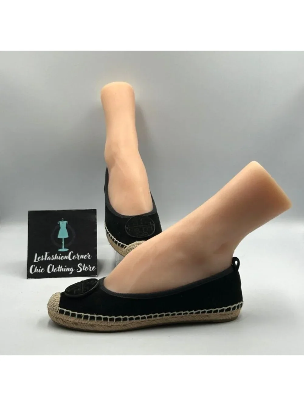 Tory Burch Women's Black Velvet Minnie Espadrille Slip on Flats Size 6 3617